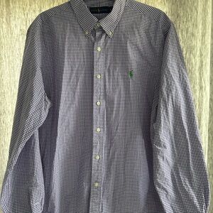 POLO RALPH LAUREN MENS XL PURPLE COTTON GINGHAM CHECKERED LONG SLEEVE SHIRT